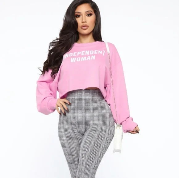 3/$20 Fashion Nova Independent Woman Cropped Sweatshirt Raw Hem Pink Oversized - Picture 2 of 15